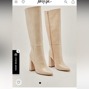 Faux Leather Croc Knee High Pointed Boots